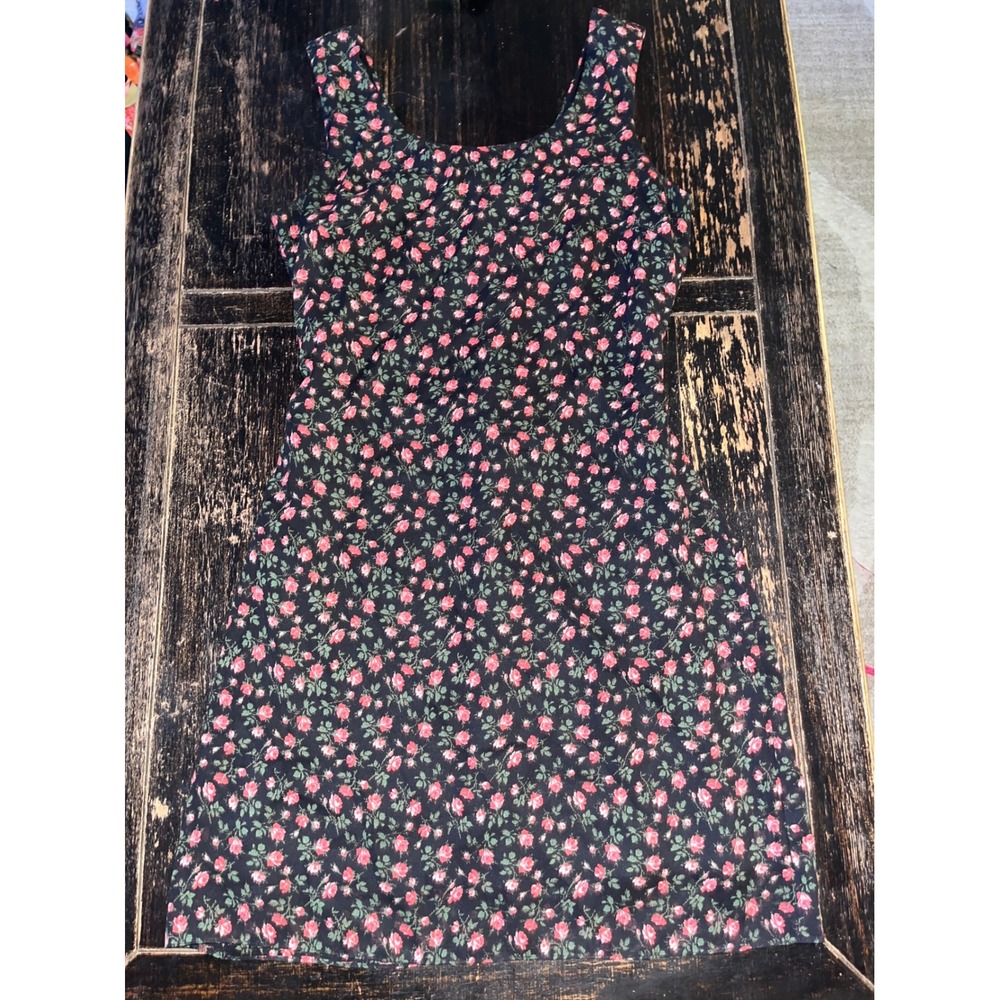 Alyn Paige Womens Floral Mini Dress Black Pink Rosebud Tie Back Sleeveless Sz 4